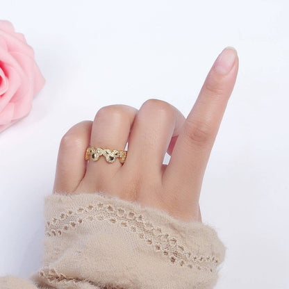 Aim Eternal - Clear Micro Paved CZ Mouses Adjustable Gold Ring | O-185
