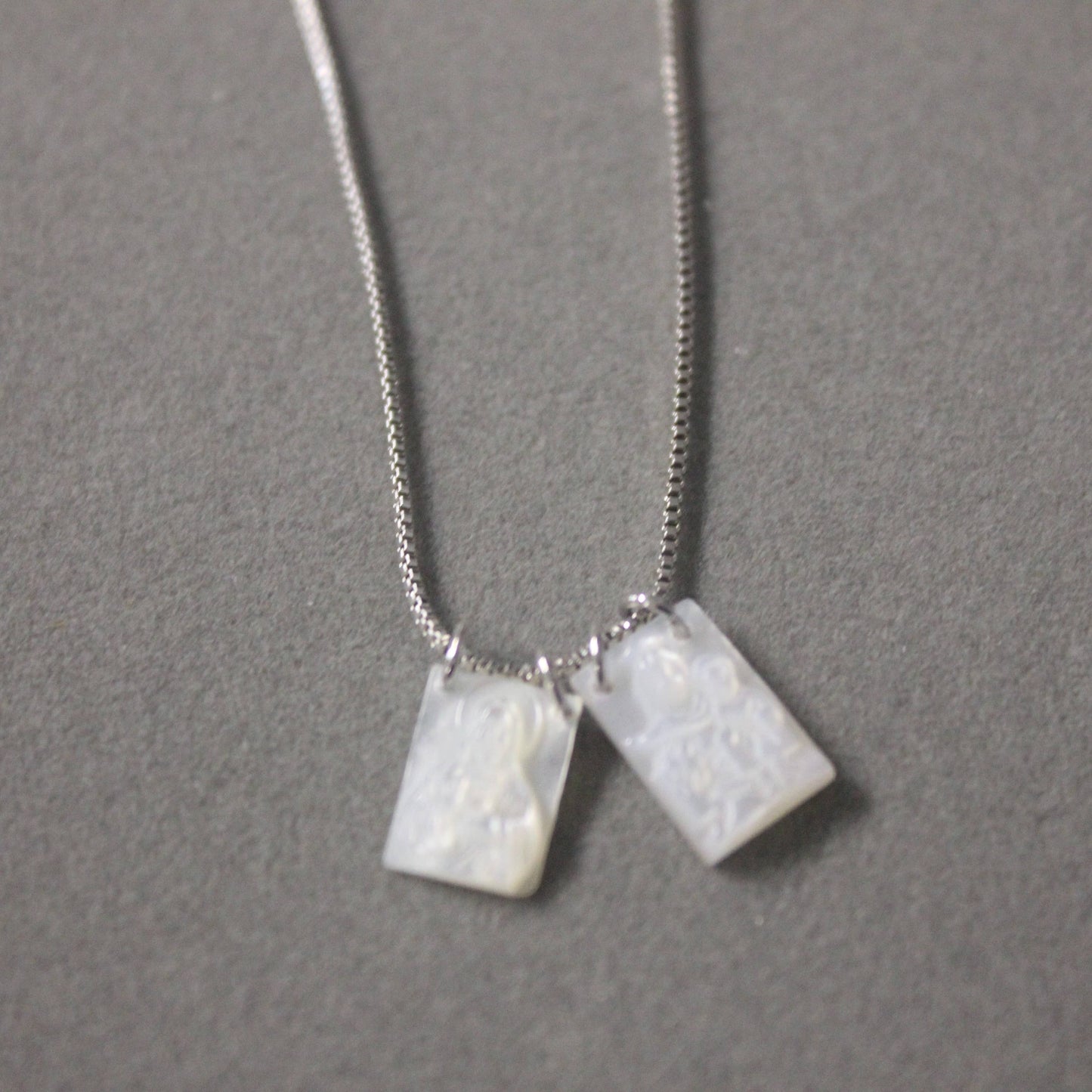 Weisinger Designs - Mop Scapular Pendant Charm Necklace with Silver-Plated Chain
