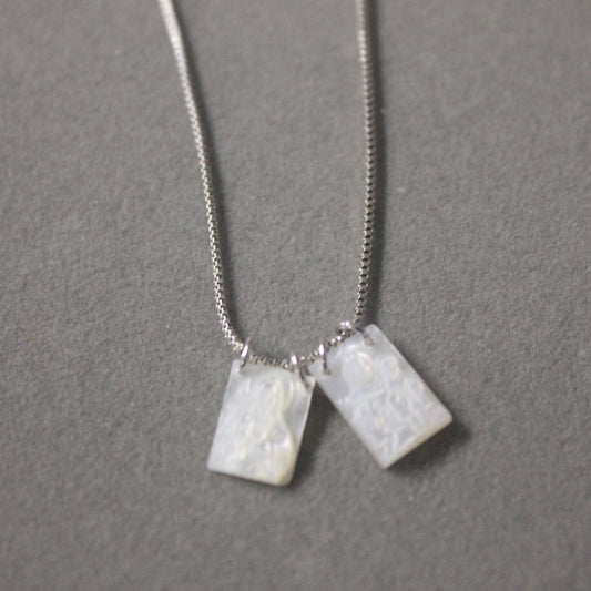 Weisinger Designs - Mop Scapular Pendant Charm Necklace with Silver-Plated Chain