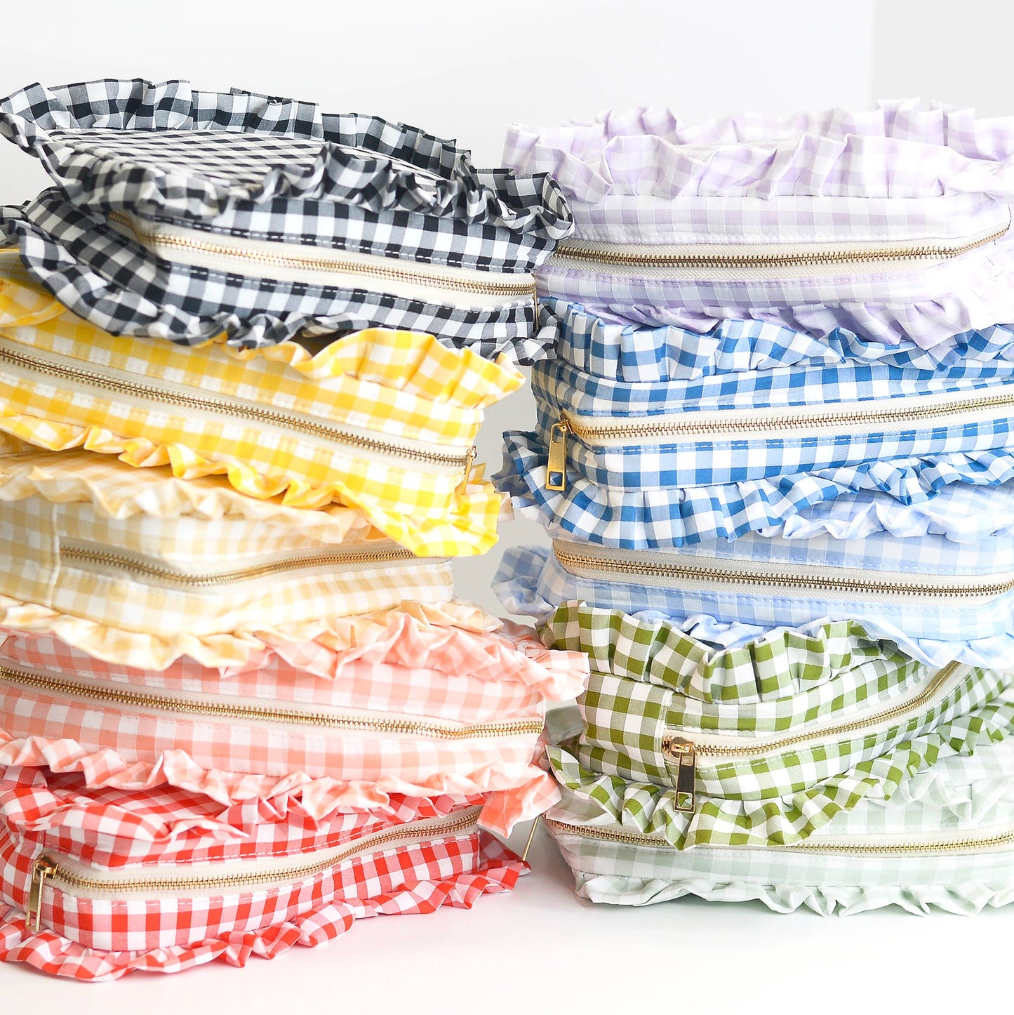 Mugsby - Gingham Ruffle Zipper Pouch Embroidery Friendly Cosmetic Bag