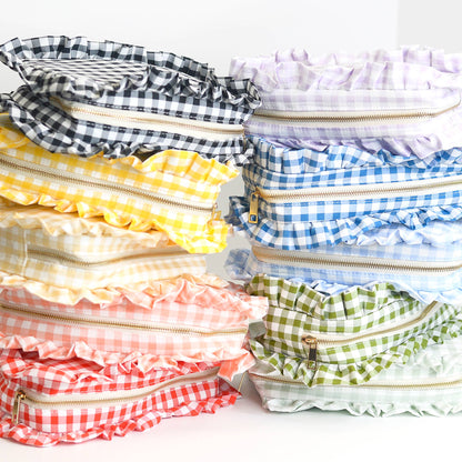 Mugsby - Gingham Ruffle Zipper Pouch Embroidery Friendly Cosmetic Bag