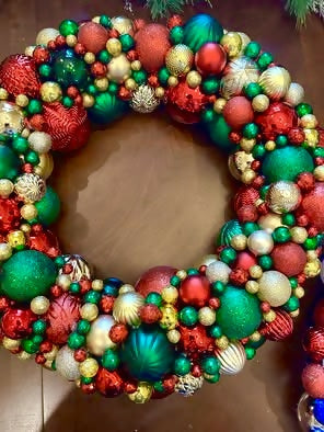 Large Christmas Ornament Wreath - Red, Gold, and Green