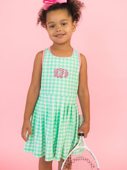 RuffleButts + RuggedButts - Girls Spring Bud Gingham Pleated Skirt Active Dress & Bike Short Set