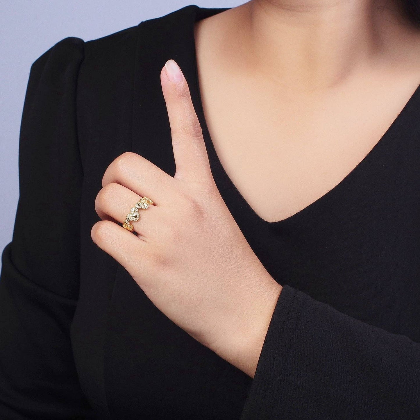 Aim Eternal - Clear Micro Paved CZ Mouses Adjustable Gold Ring | O-185