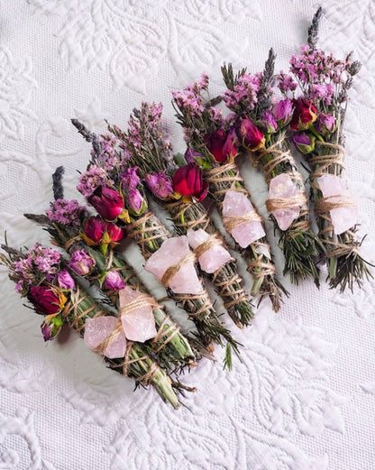 CharlieHaze - Rose Quartz, Rosemary, Sage, and Lavender Smudge Stick