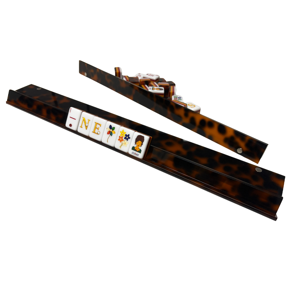 Mahjong Studios - Luxury Handmade Tortoise Shell Acrylic Mahjong Racks and Pushers Set of 4