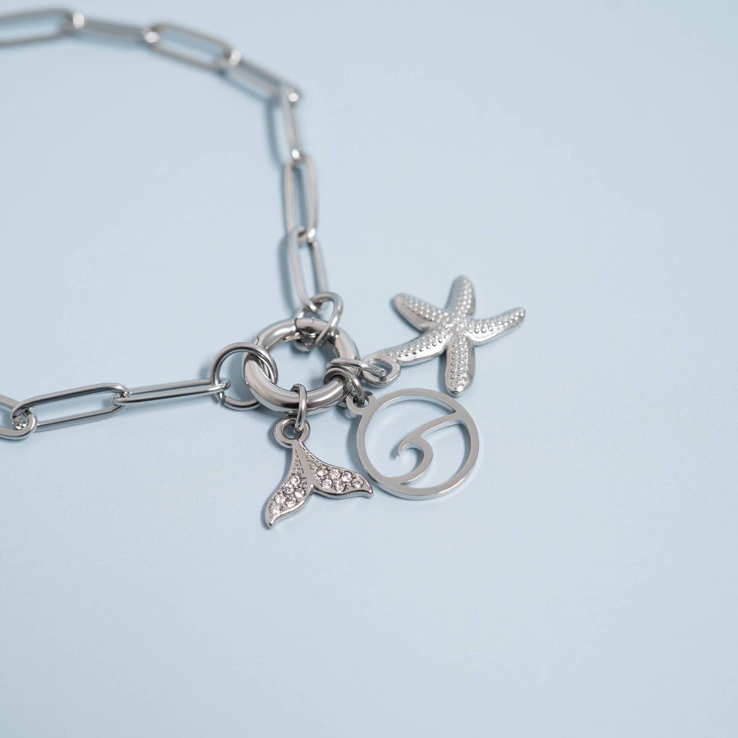 WJW - Stainless Steel Paperclip with Charm Keeper Chain Bracelet