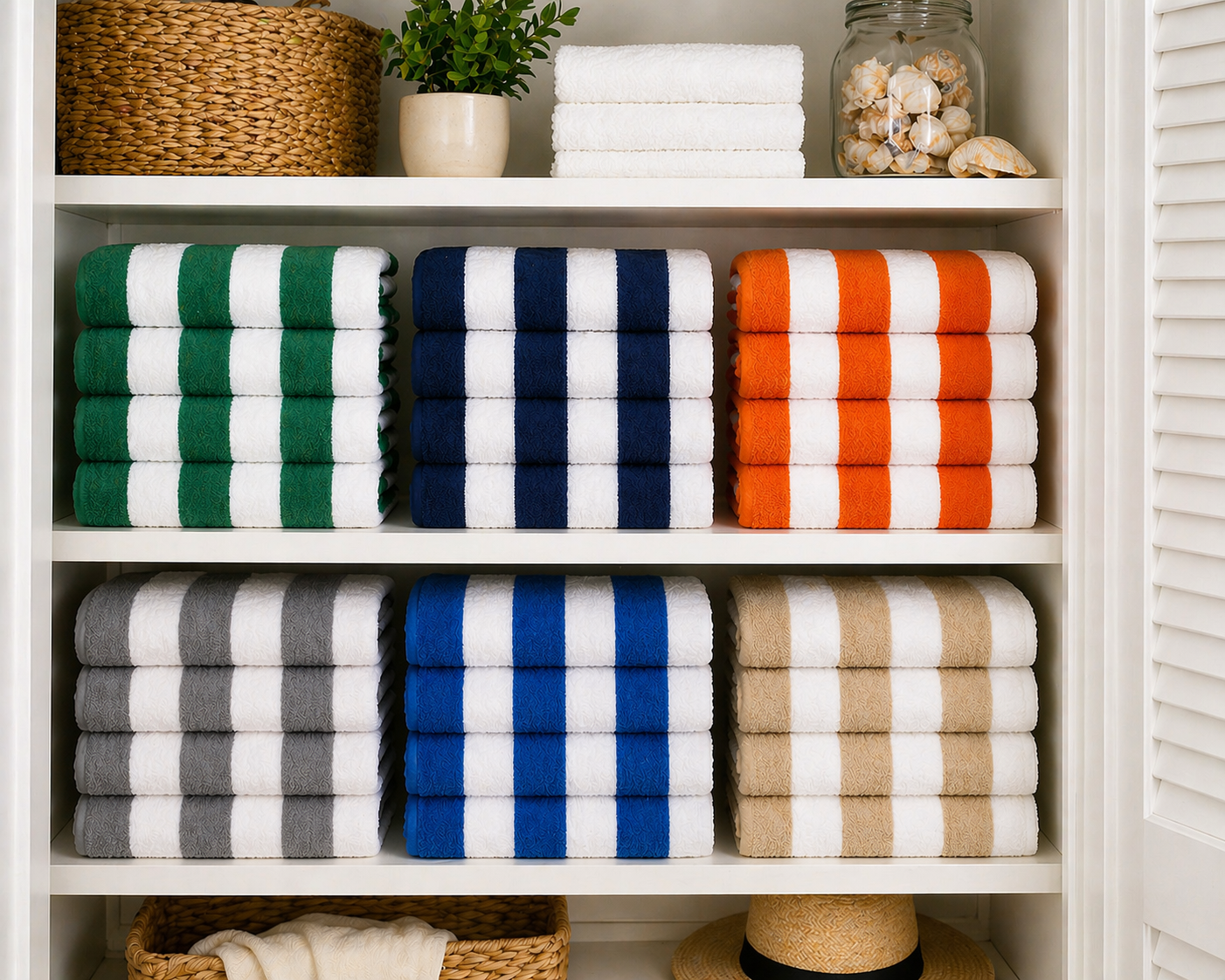 Infinite Basics - Cabana Beach Towels – Oversized 36" x 66" Striped Pool & Beach Towels, Soft Quick-Dry Cotton Blend Bath Towels for Beach, Pool, Vacation & Summer Travel