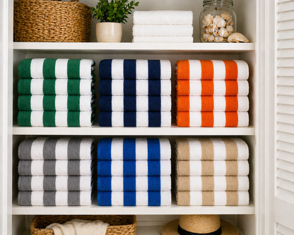 Infinite Basics - Cabana Beach Towels – Oversized 36" x 66" Striped Pool & Beach Towels, Soft Quick-Dry Cotton Blend Bath Towels for Beach, Pool, Vacation & Summer Travel