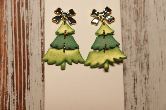 Green and Gold Shimmer Christmas Tree Earrings