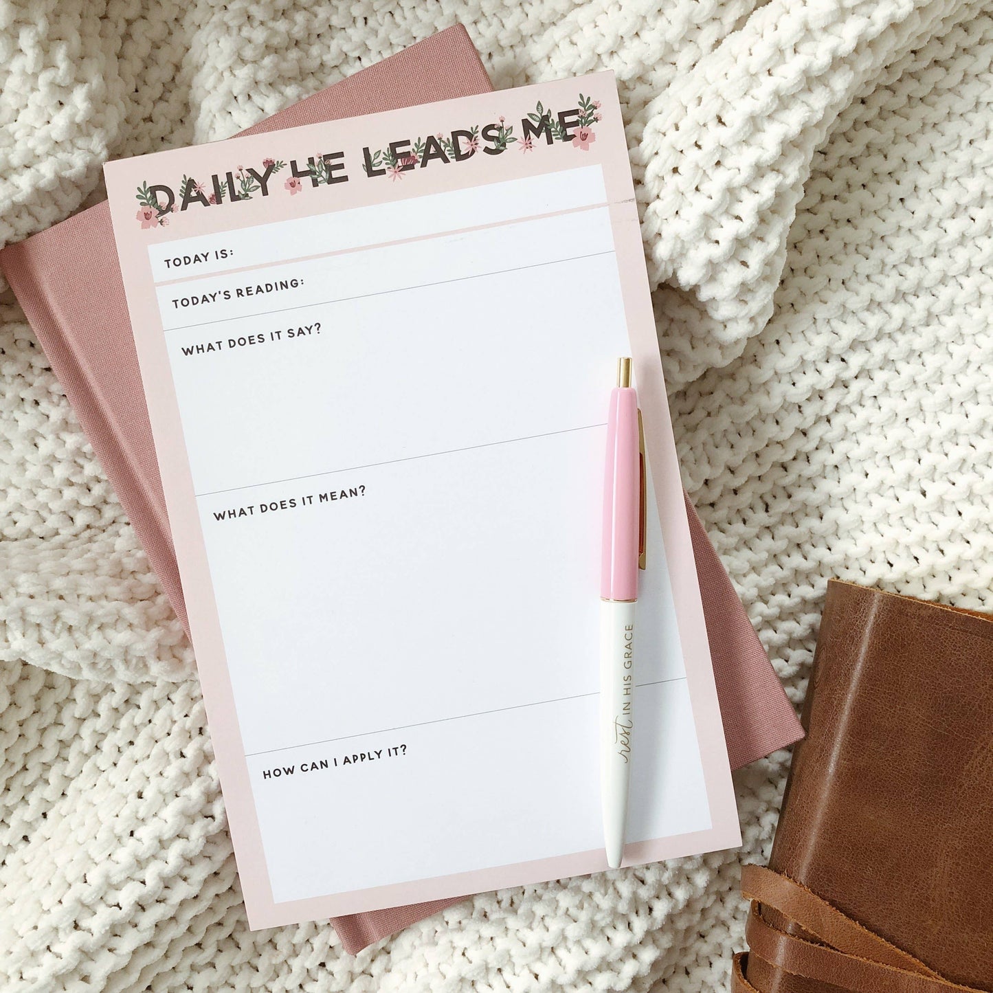 The Daily Grace Co - Daily He Leads Me Notepad | Wildflower