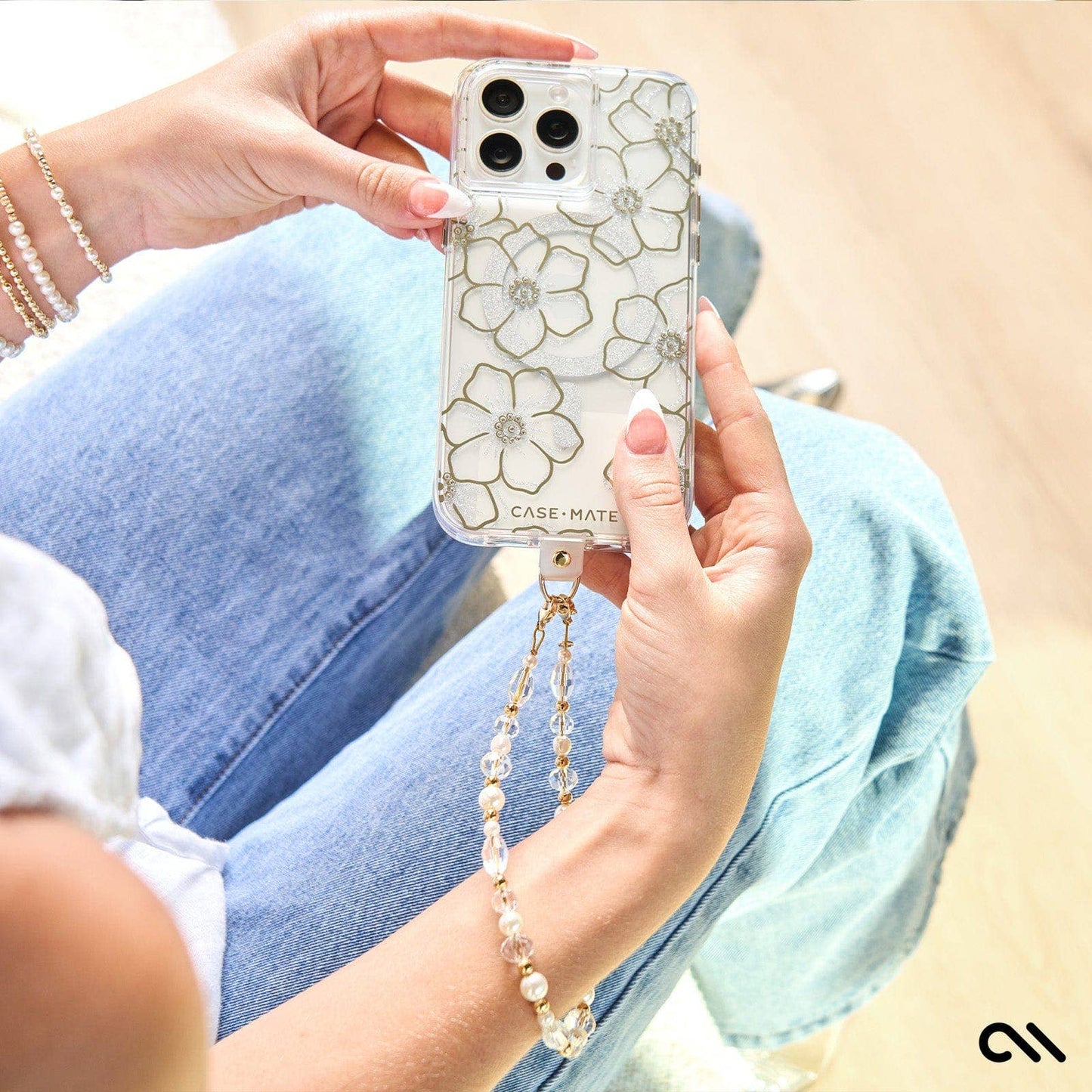 Case-Mate - Crystal Pearl Gold Phone Charm
