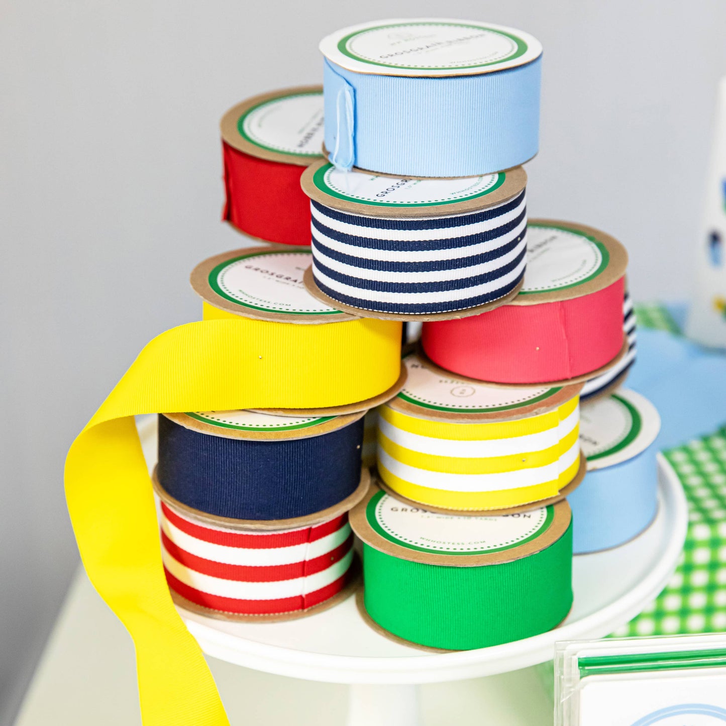 WH Hostess Social Stationery - Preppy Striped Grosgrain Ribbon | Navy Blue
