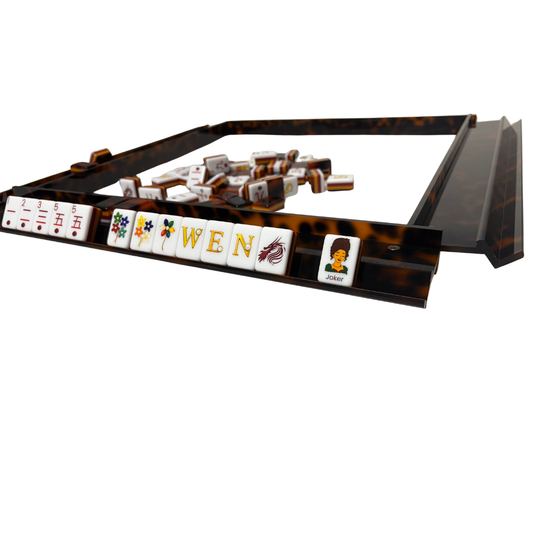 Mahjong Studios - Luxury Handmade Tortoise Shell Acrylic Mahjong Racks and Pushers Set of 4