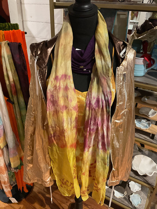 Catmaid tie dye yellow,purple,green silk scarf