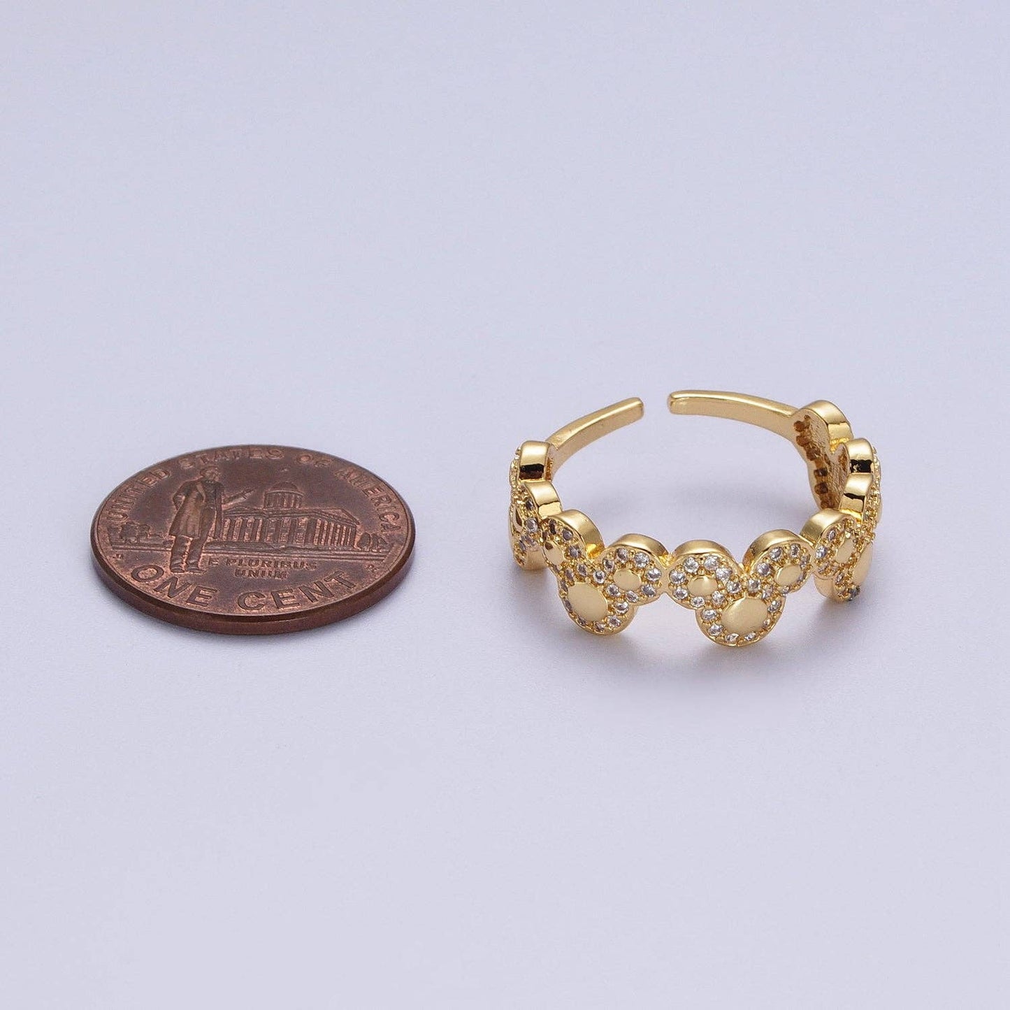 Aim Eternal - Clear Micro Paved CZ Mouses Adjustable Gold Ring | O-185