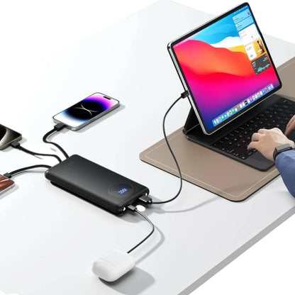 Mighty Wireless - Joyfar 10000mAh Power Bank Built-In 4 Charging Cable Black