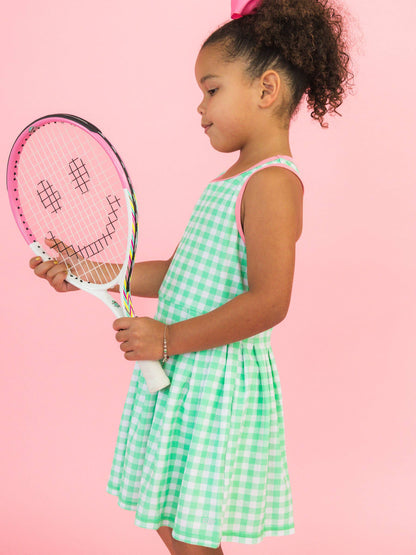 RuffleButts + RuggedButts - Girls Spring Bud Gingham Pleated Skirt Active Dress & Bike Short Set