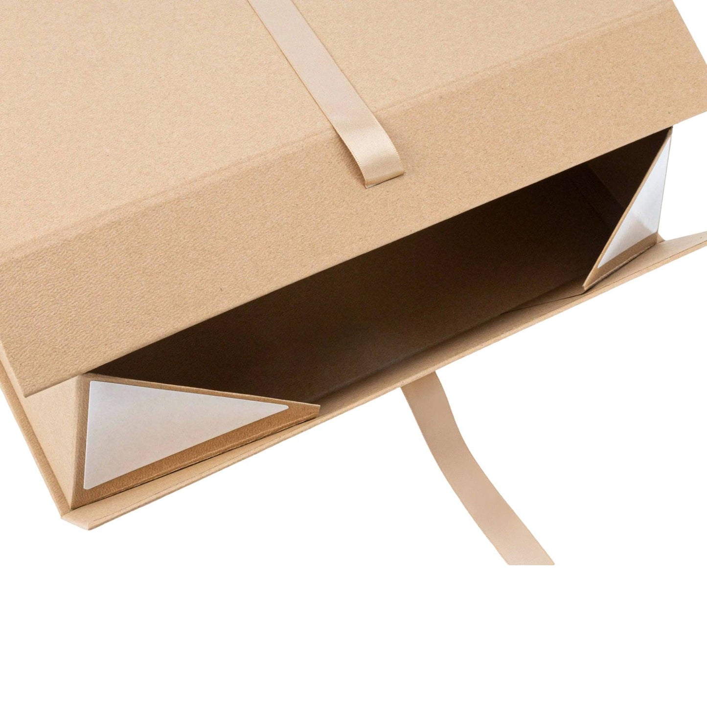 LA Ribbons Wholesale - 14" x 9" x 4.3" Collapsable Gift Box w/ Satin Ribbon & Magnetic Square Flap Lid | Kraft