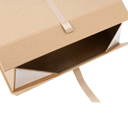 LA Ribbons Wholesale - 14" x 9" x 4.3" Collapsable Gift Box w/ Satin Ribbon & Magnetic Square Flap Lid | Kraft