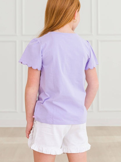 RuffleButts + RuggedButts - Girls Lavender Knit Short Sleeve Scallop Tee