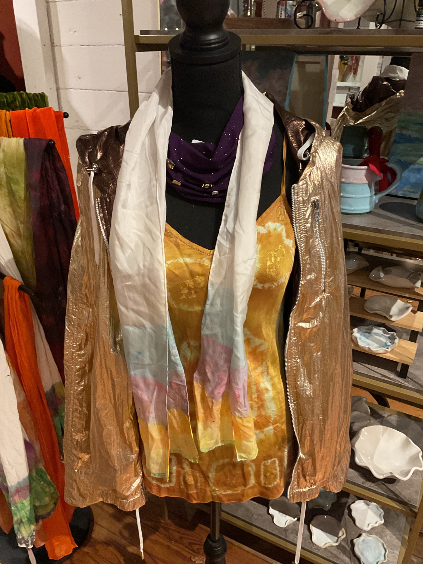 Catmaid tie dye blue,pink,orange yellow silk scarf