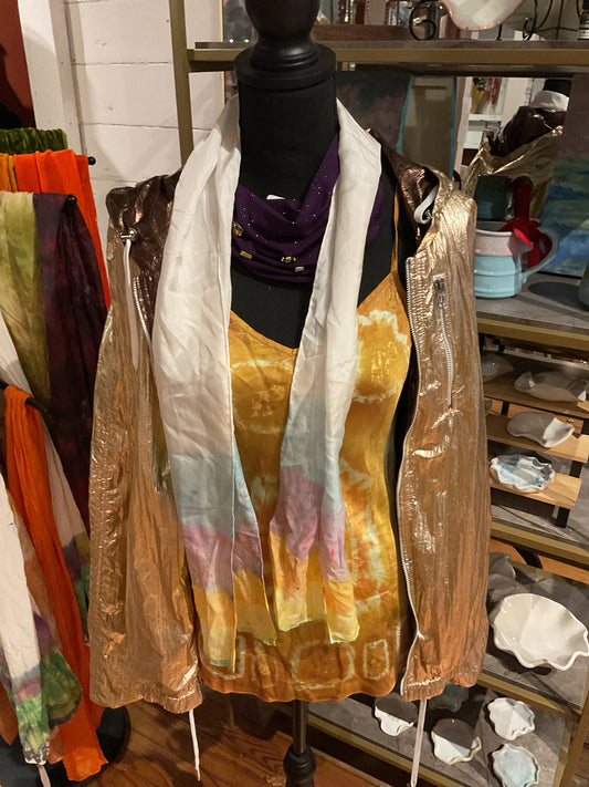 Catmaid tie dye blue,pink,orange yellow silk scarf