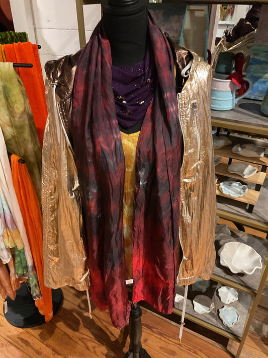 Catmaid tie dye red and black silk scarf