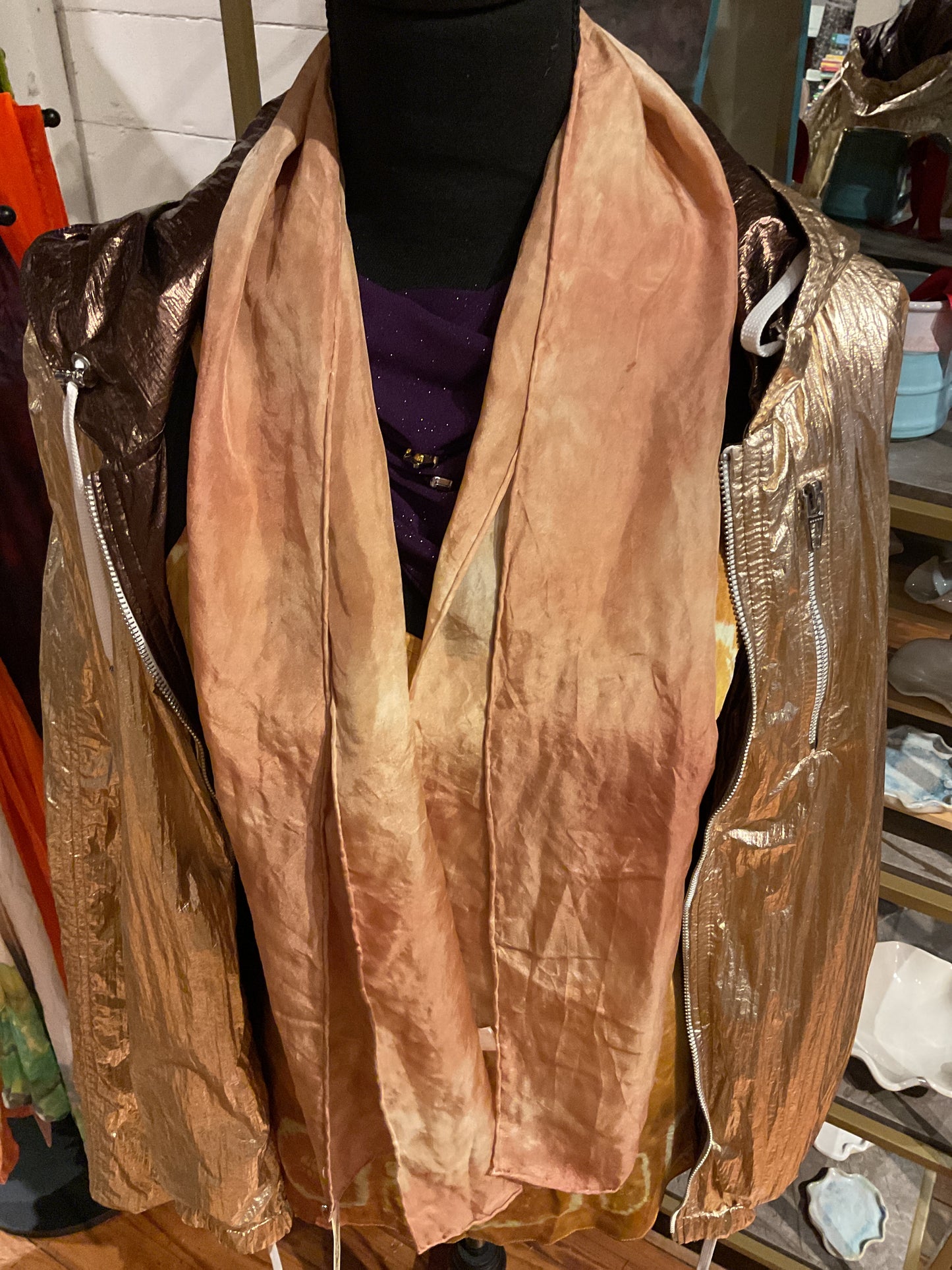 Catmaid tie dye rose gold silk scarf