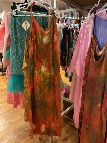Cat maid multicolored silk tank dress short