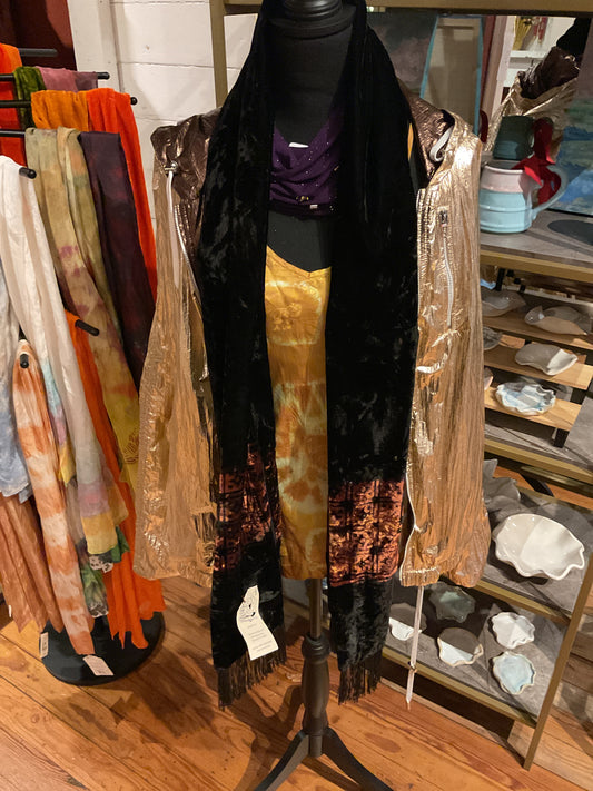 Catmaid black,brown beaded velvet scarf with tassels