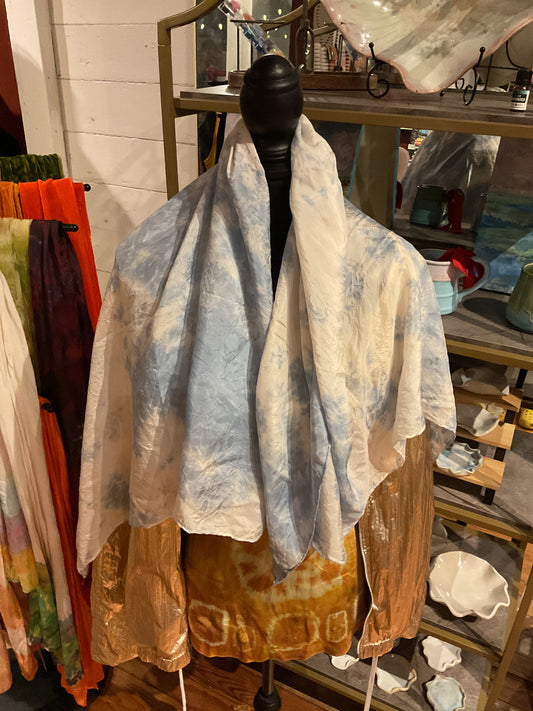 Catmaid tie dye blue silk scarf