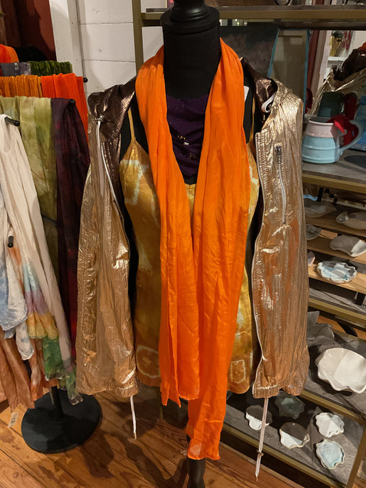 Catmaid tie dye orange silk scarf