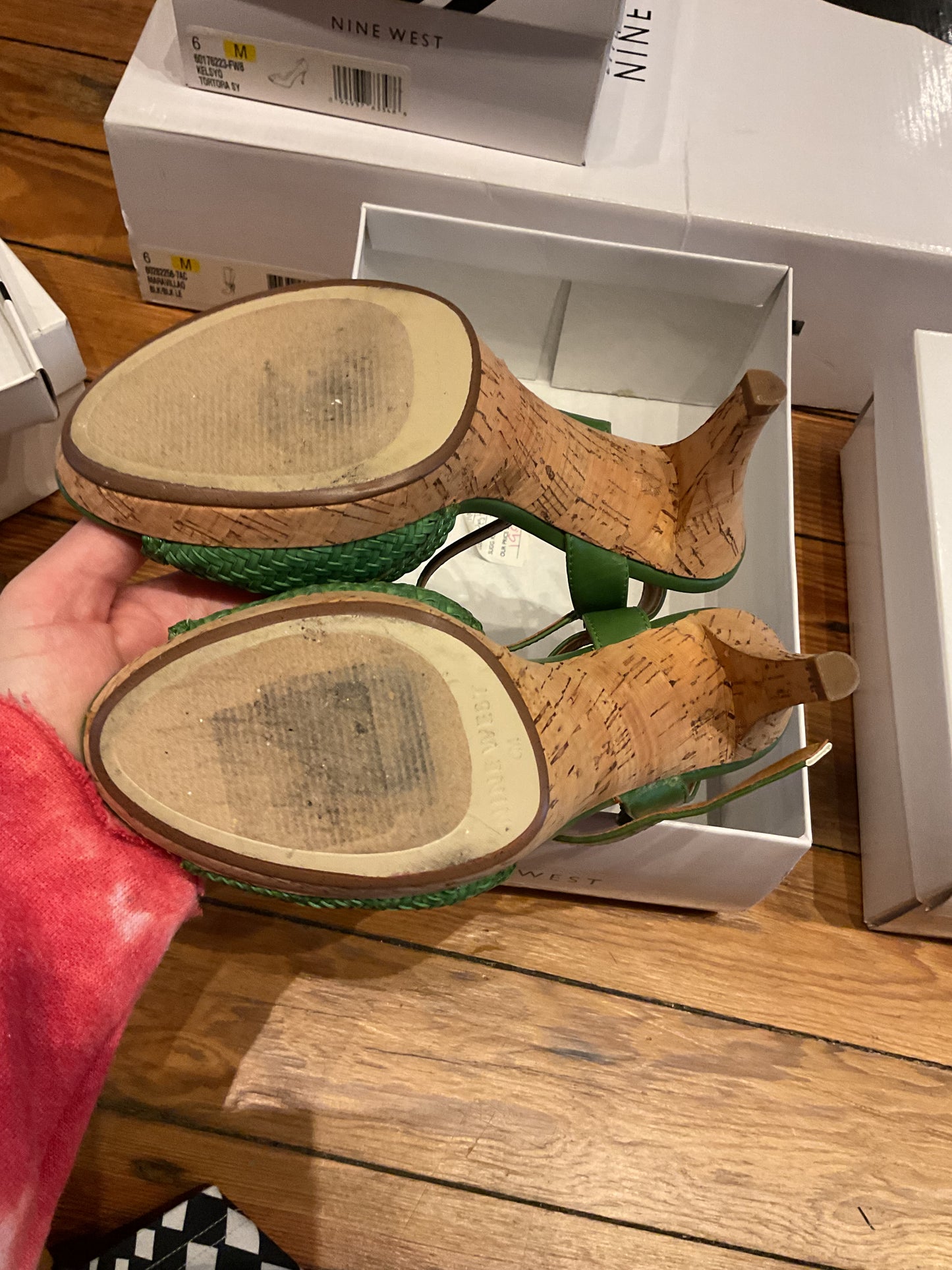 Nine West green cork heels size 6