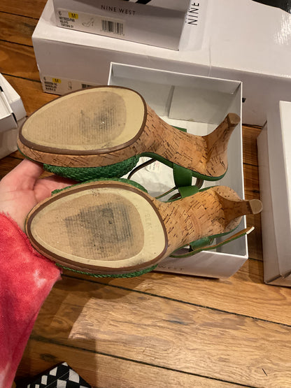 Nine West green cork heels size 6