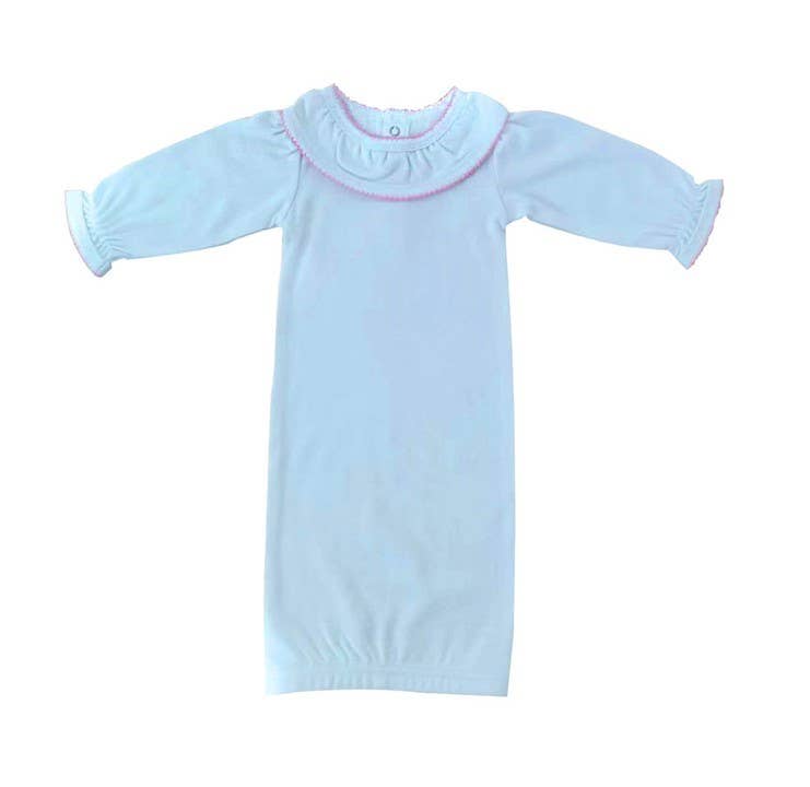 Zsa Zsa & LoLLi Monogram Blanks - Picot Trim / Ruffle Collar Day Gown Baby Gift, Embroidery