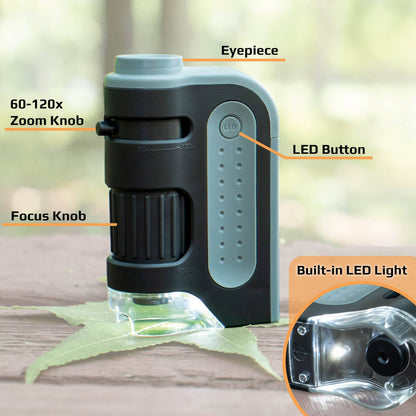 Carson - 60x-120x Lighted Pocket Microscope, Portable, Educational