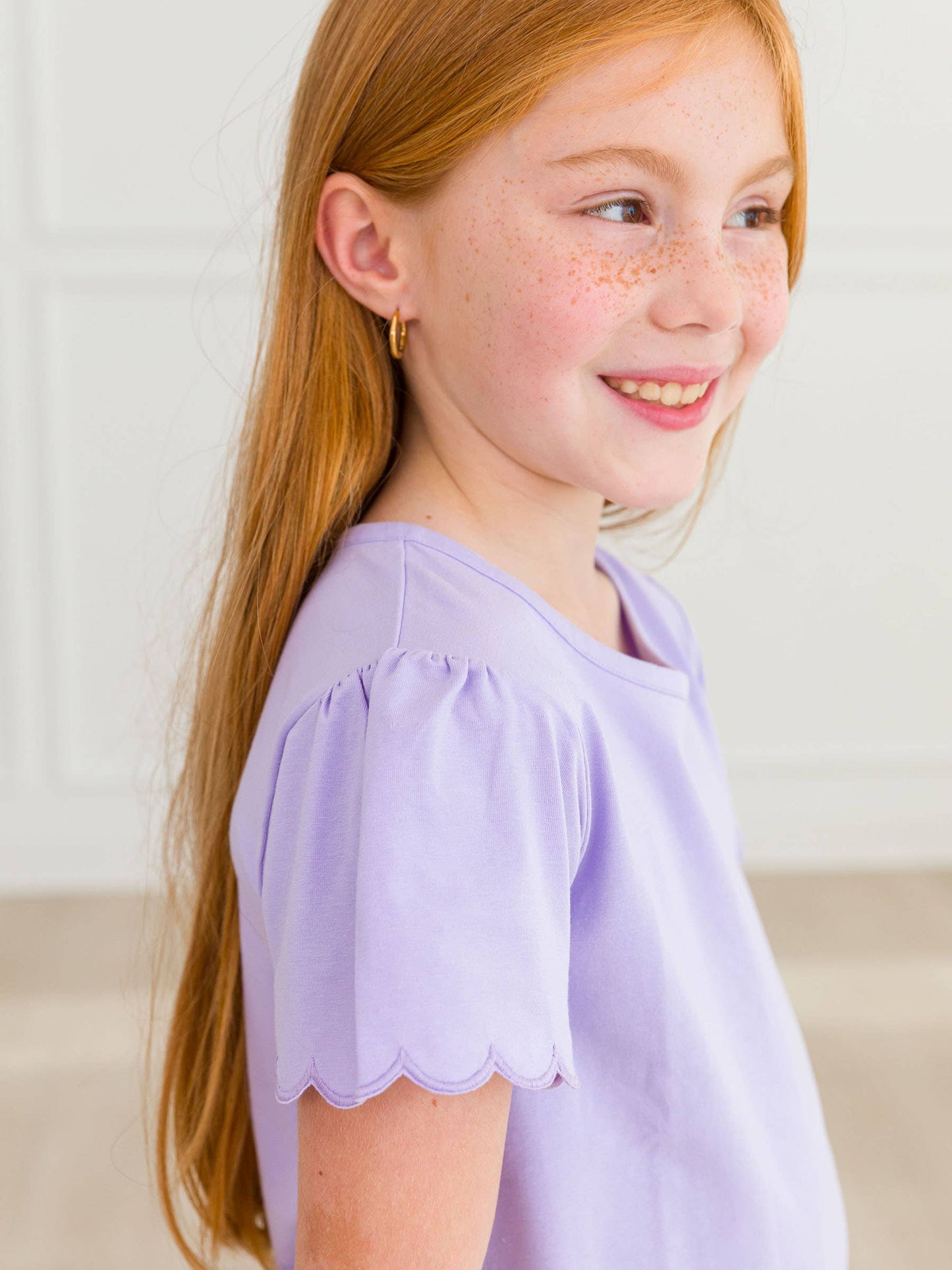 RuffleButts + RuggedButts - Girls Lavender Knit Short Sleeve Scallop Tee