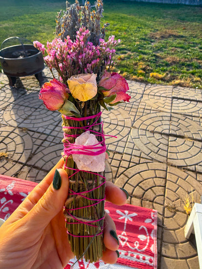 CharlieHaze - Rose Quartz, Rosemary, Sage, and Lavender Smudge Stick