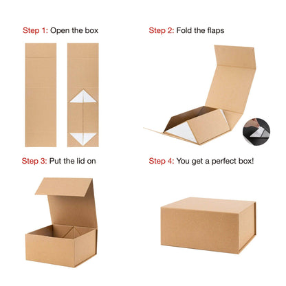 LA Ribbons Wholesale - 8" x 8" x 4" Collapsable Gift Box w/ Magnetic Square Flap Lid | Kraft