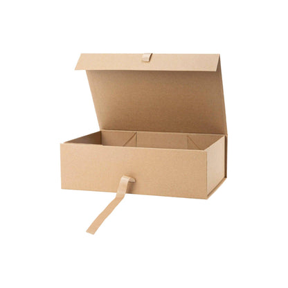 LA Ribbons Wholesale - 14" x 9" x 4.3" Collapsable Gift Box w/ Satin Ribbon & Magnetic Square Flap Lid | Kraft
