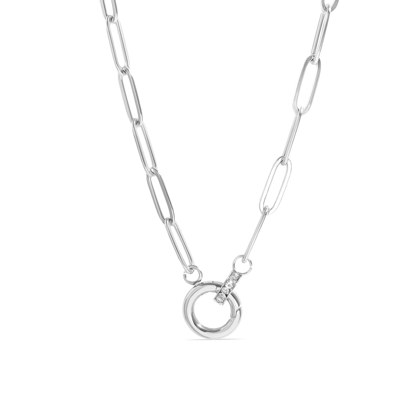 WJW - 18K Gold PVD Paperclip Rhinestone Charm Holder Necklace