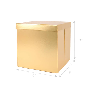 LA Ribbons Wholesale - 9"x 9"x 9" Collapsable Gift Box w/ Removable Lid | Matte Gold