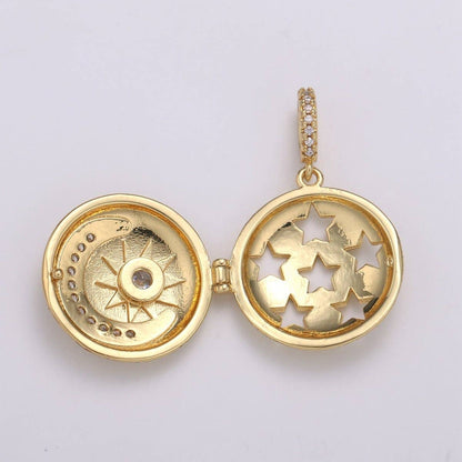 Aim Eternal - 14K Gold Filled Crescent Moon Locket Starry Night Locket Pendant, Moon Star CZ Locket Charm Necklace Component Celestial Jewelry H-234