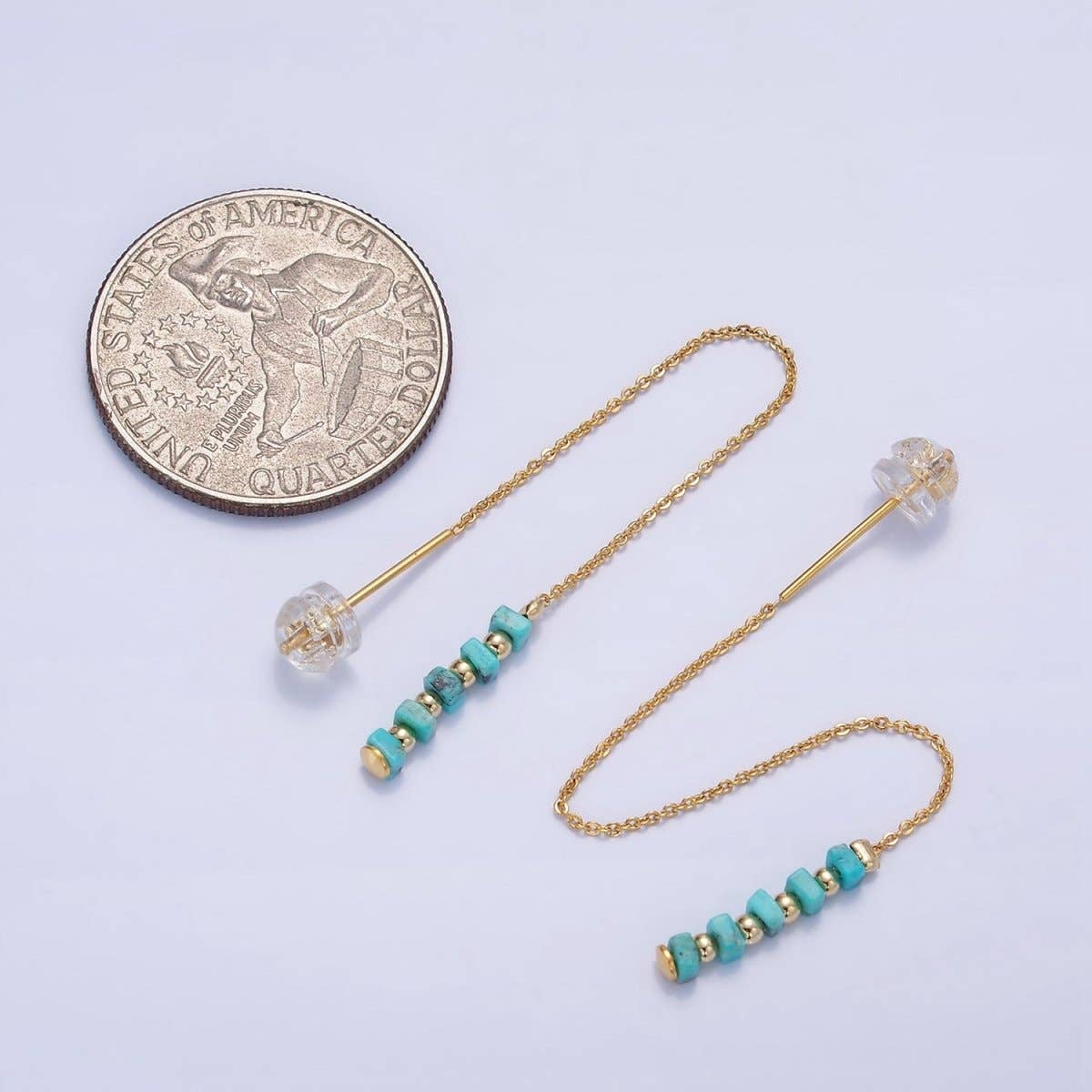 Aim Eternal - 16K Gold Filled  Turquoise Gemstone Cable Chain Threader Earrings | P017