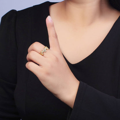 Aim Eternal - Dainty Cute Micro Pave Gold Bowed Mouse Adjustable Ring O184