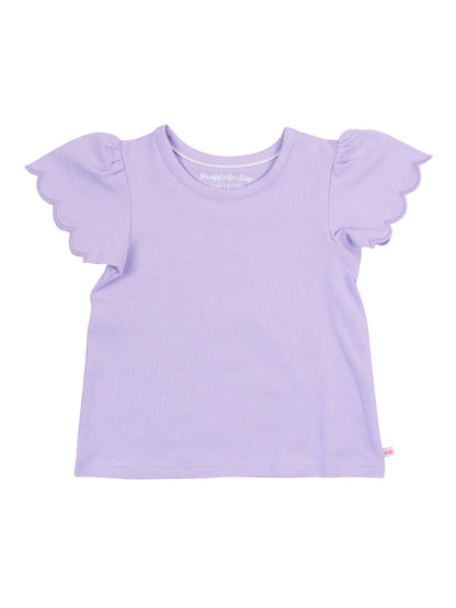 RuffleButts + RuggedButts - Girls Lavender Knit Short Sleeve Scallop Tee