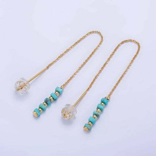 Aim Eternal - 16K Gold Filled  Turquoise Gemstone Cable Chain Threader Earrings | P017