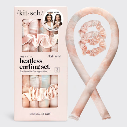KITSCH - Satin Heatless Curling Set - Sunset Tie Dye