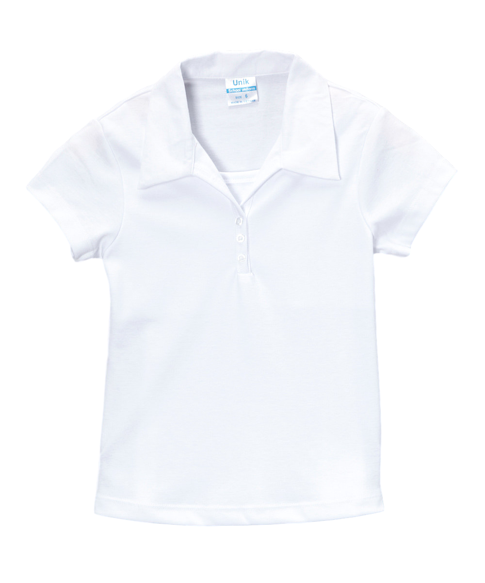 Unik - 3 Buttons Girls Uniform Polo Shirt  Size 5-18 White
